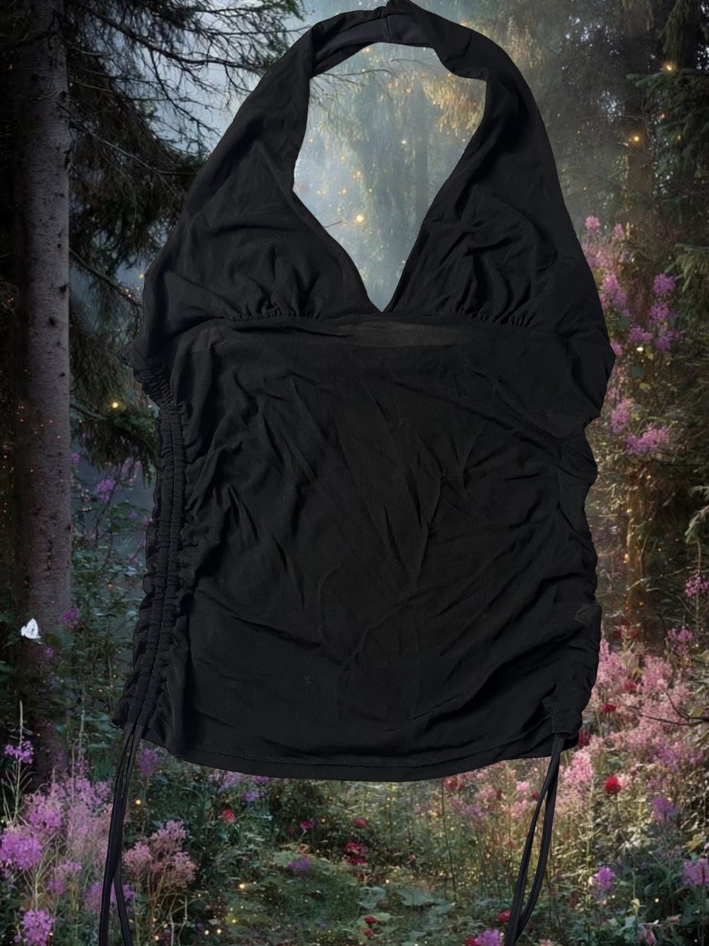 Black Halter Ruched Tank Top